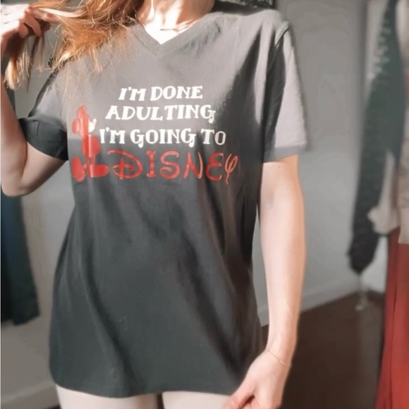 DISNEY Adulting Black Short Sleeve V Neck TShirt - Picture 8 of 10